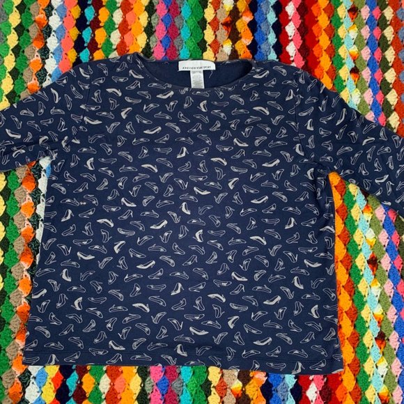 Y2K Shoe Print Paisley Stretch Soft 3/4 Sleeve Navy Pattern Scoop Neck T… - Picture 6 of 11